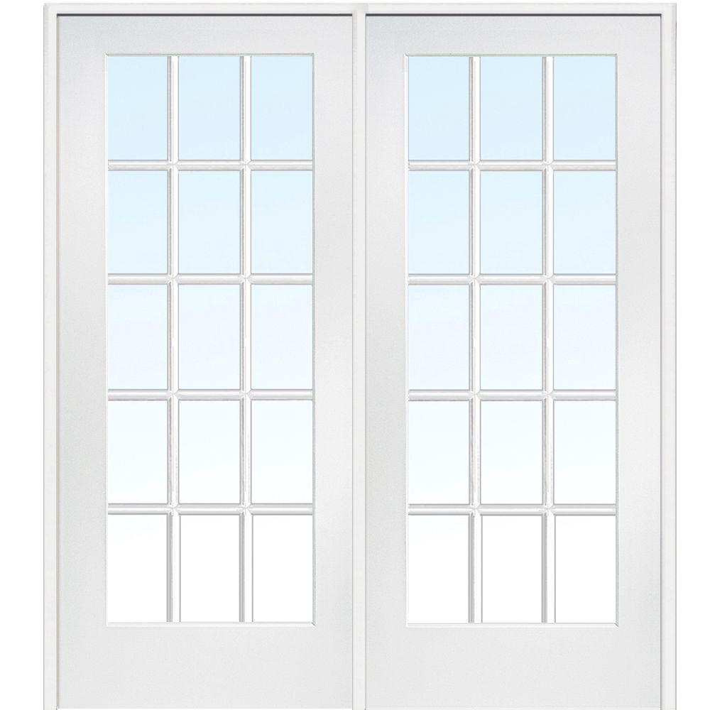 Mmi Door 60 In X 80 In Right Hand Active Primed Composite Glass 15 Lite Clear True Divided Prehung Interior French Door