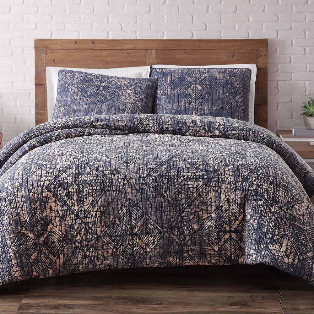 UPC 783048005571 product image for Sand Washed Cotton Indigo Blue Full and Queen Quilt Set | upcitemdb.com