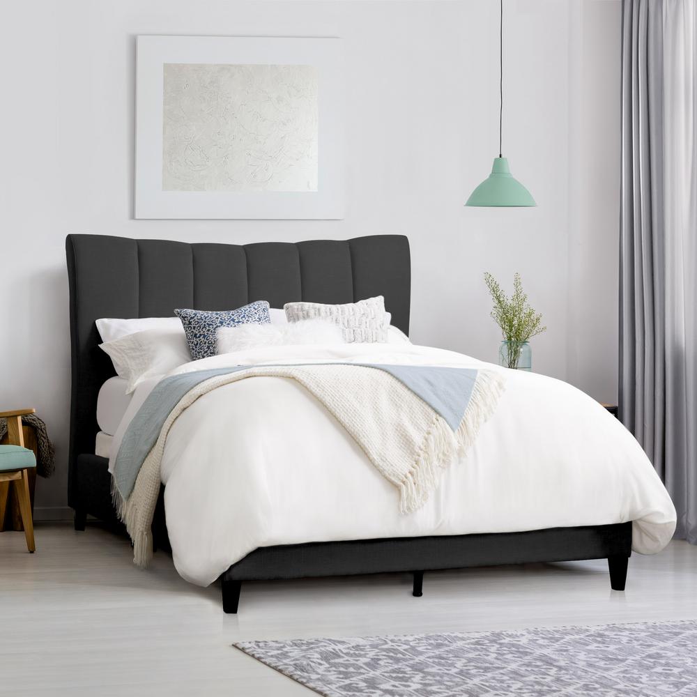 Corliving Rosewell Dark Grey Fabric Vertical Channel Tufted Double Corliving Rosewell Dark Grey Fabric Vertical Channel Tufted Double Bed Frame