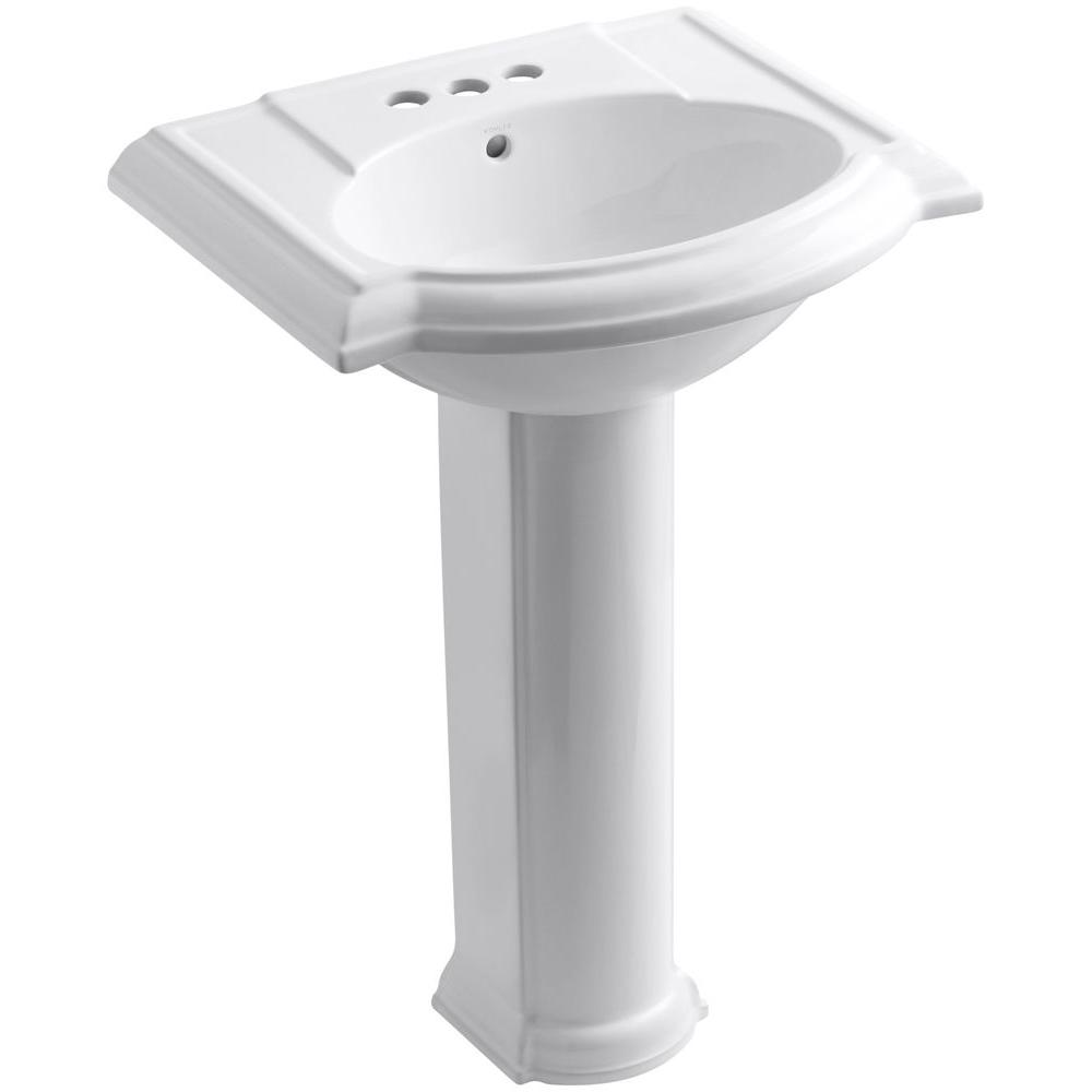 Kohler Devonshire Vitreous China Pedestal Bathroom Sink Combo In White With Overflow Drain