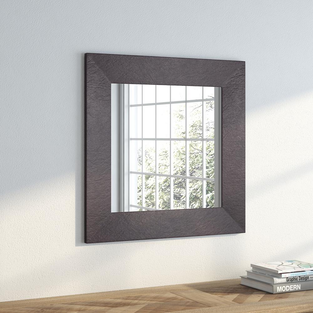 26 In X Wide Brown Leather Square Vanity Wall Mirror
