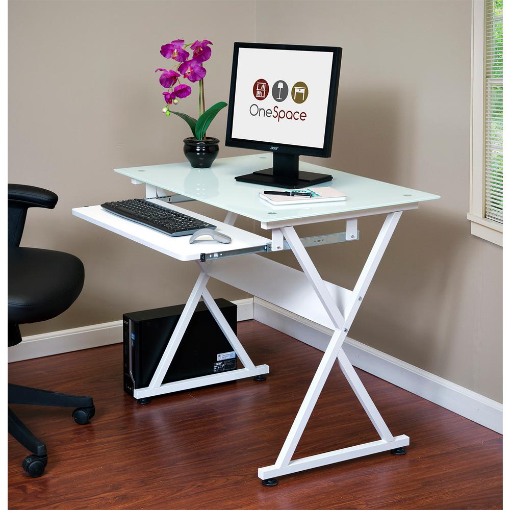 Onespace Keyboard Tray The Home Depot White Ultramodern Glass Computer Desk With Pull Out Keyboard Tray
