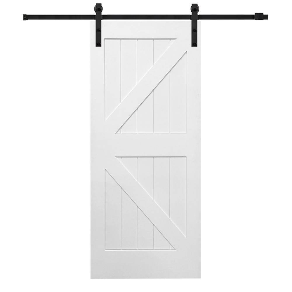 36 In X 84 Primed Composite K Plank Barn Door With Matte Black Hardware Kit 36 In X 84 Primed Composite K Plank Barn Door With Matte Black Hardware Kit