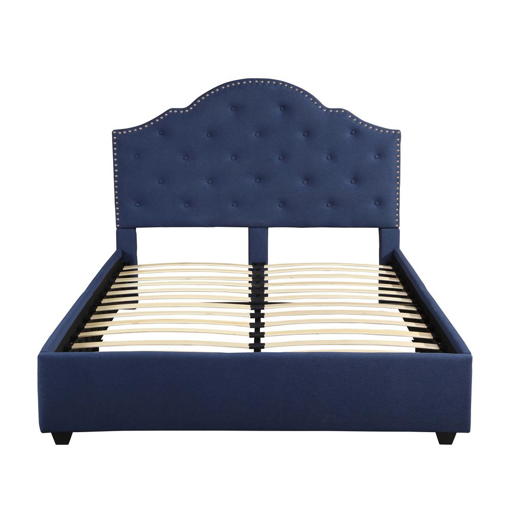 Noble House Cordeaux Queen Size Navy Blue Fully Upholstered Bed