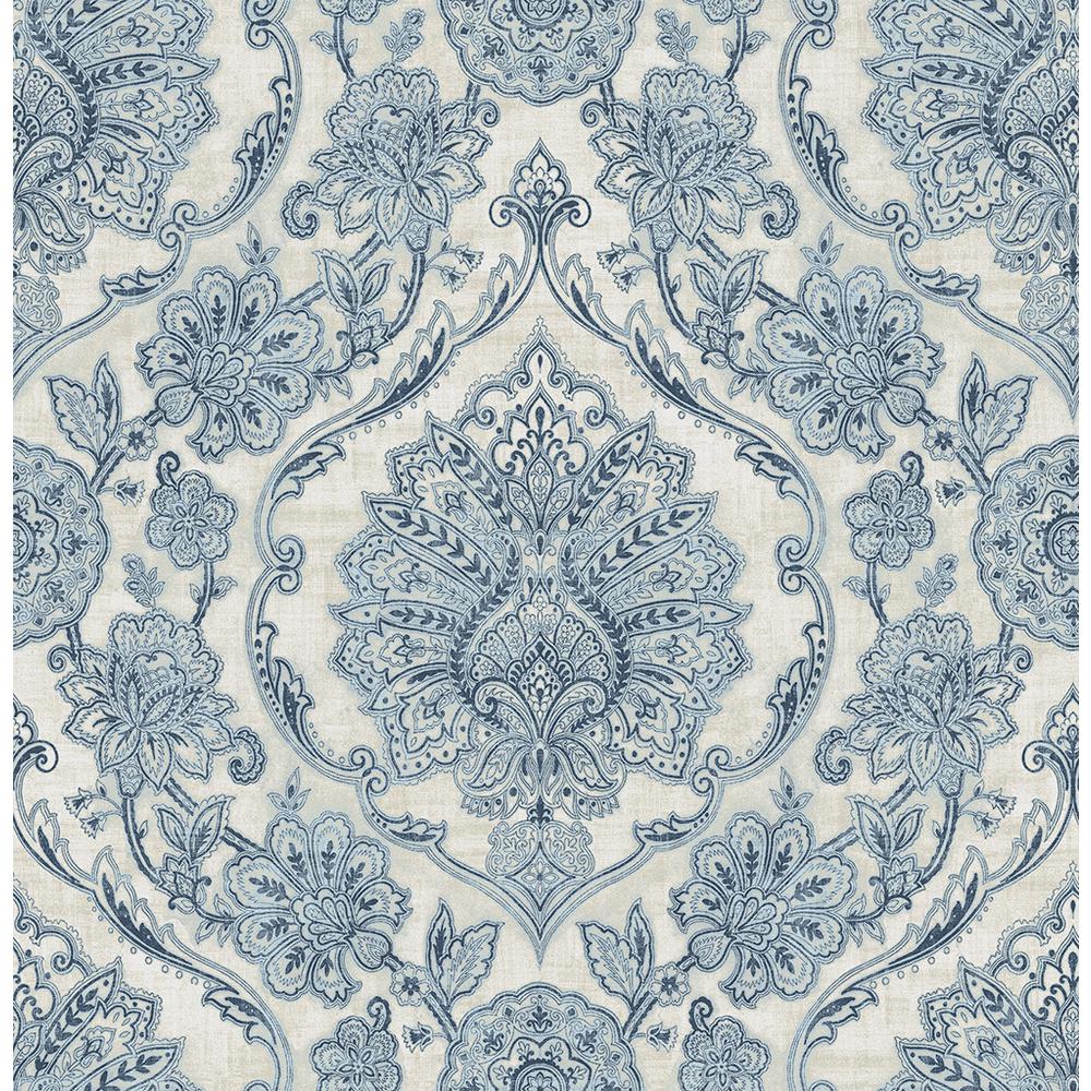 56 4 Sq Ft Carnegie Blue Damask Wallpaper 56 4 Sq Ft Carnegie Blue Damask Wallpaper
