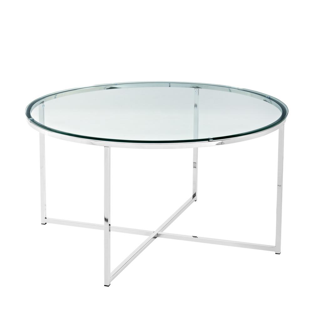 Walker Edison Furniture Company 36 In Glass Chrome Mid