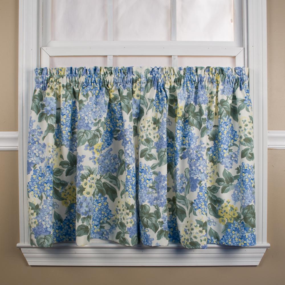 Ellis Curtain Hydrangea Blue Cotton Tailored Tiers - 68 in ...