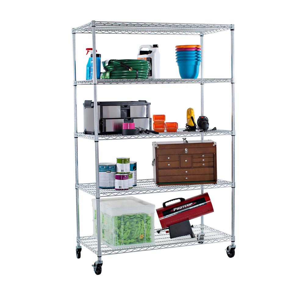 Trinity EcoStorage 48 in. x 24 in. NSF Chrome Color 5-Tier with Wheels ...