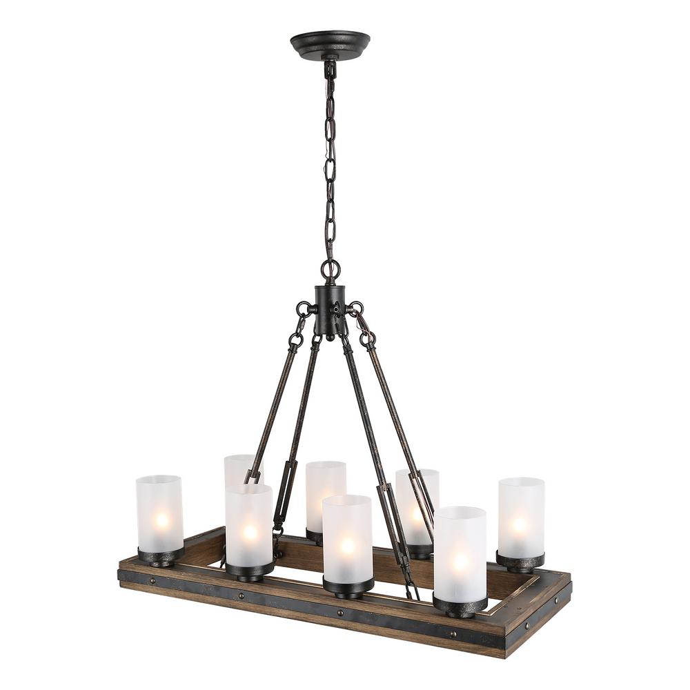 LNC Asben Industrial 8-Light Black Wood Kitchen Island Chandelier ...