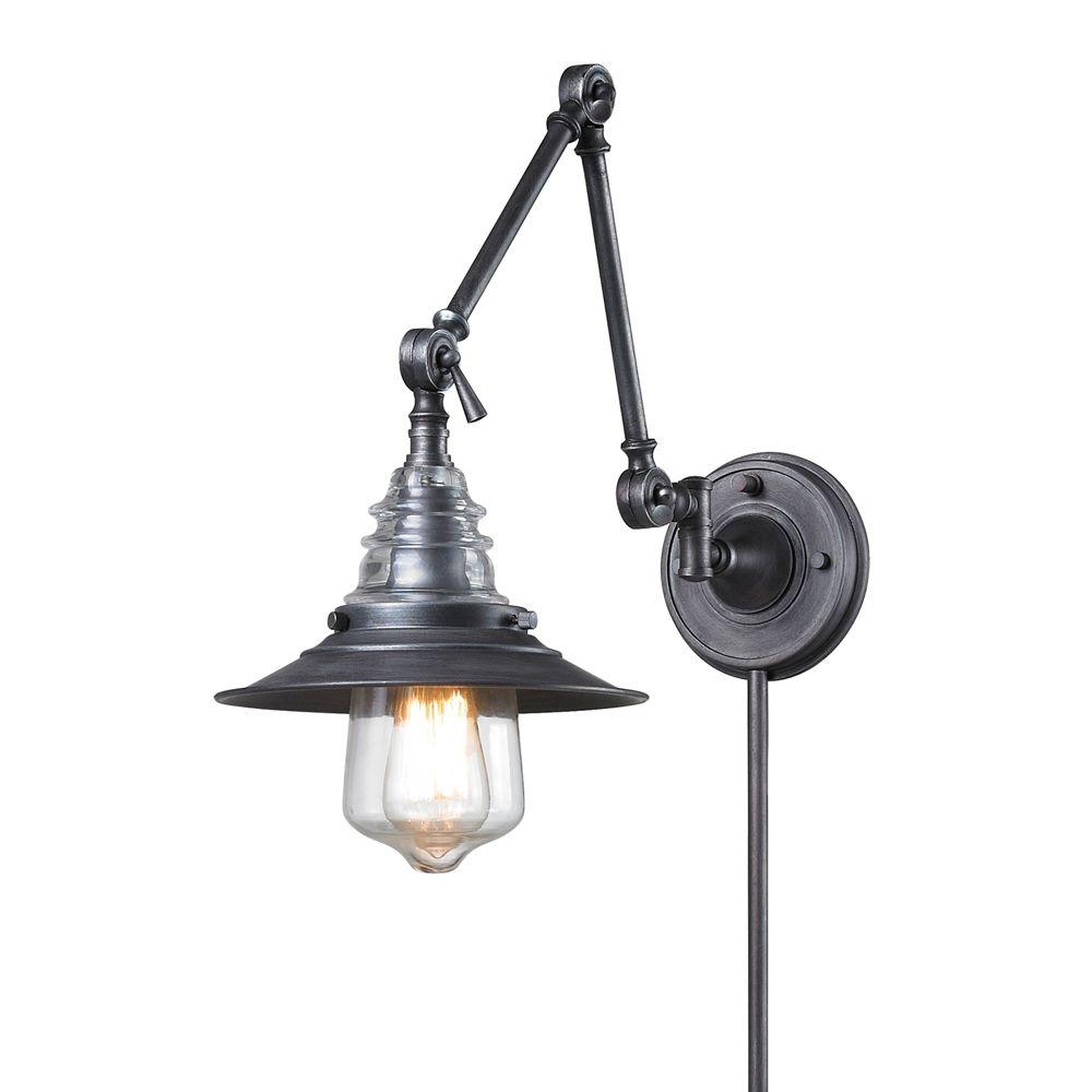 Titan Lighting Insulator Glass 1Light Weathered Zinc WallMount Swing