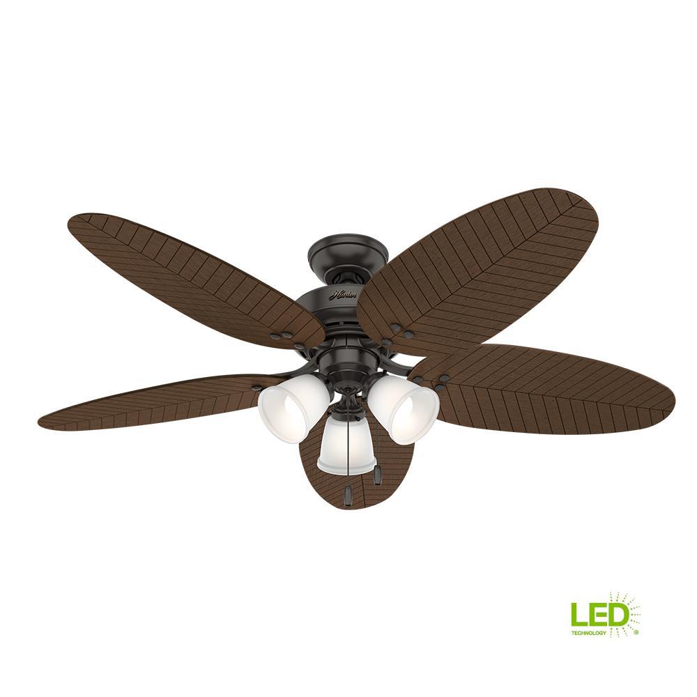 Hunter Key Biscayne 54 In Indoor Outdoor Onyx Bengal Ceiling Fan Led Indoor Outdoor Le Bronze Ceiling Fan With