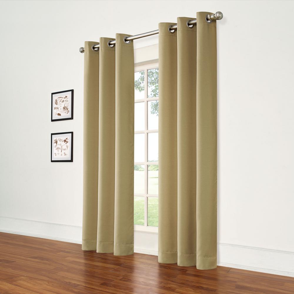 Eclipse Thermal Room Darkening Window Curtain Pair in Taupe 74 in. W x