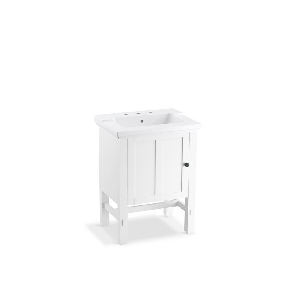 Kohler Tresham 24 In W X 18 1 4 In D Vanity In Linen White With Vitreous China Vanity Top In White With White Basin 26041wa297980 The Home Depot