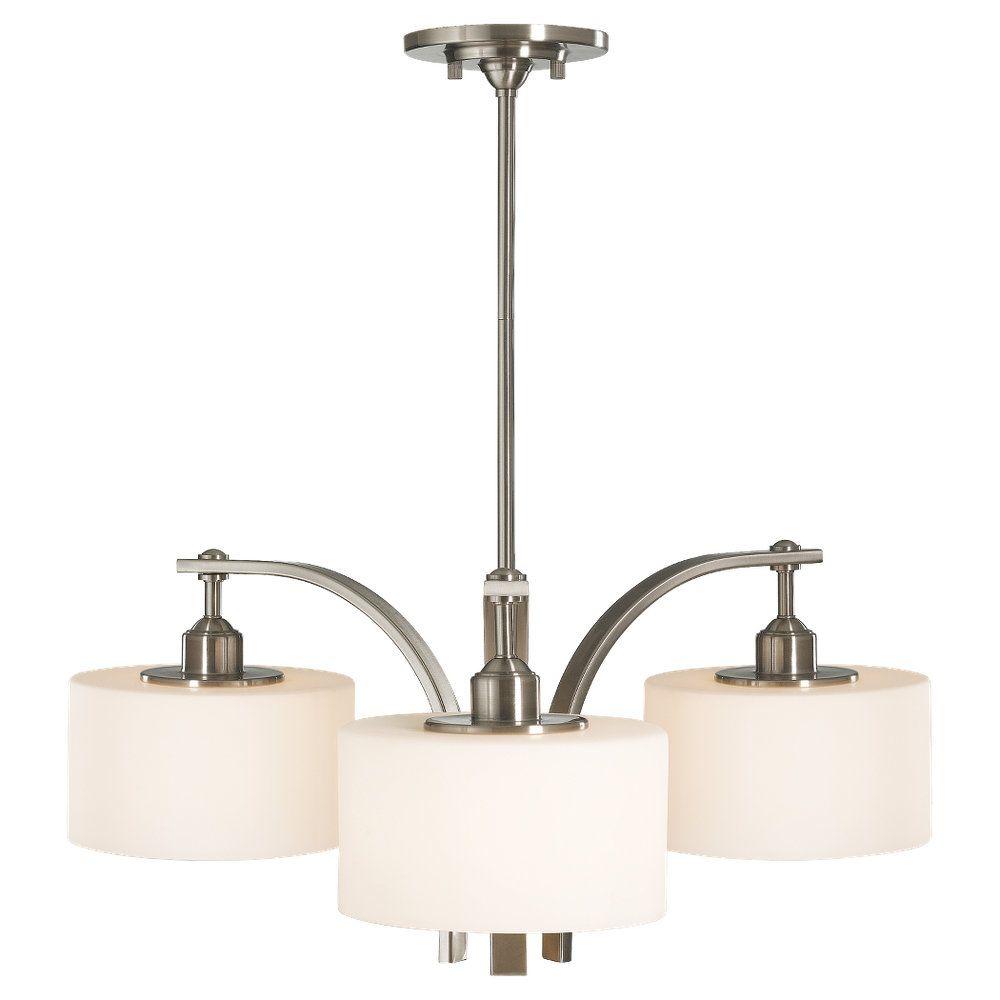 Hampton Bay Hastings 5 Light Brushed Steel Chandelier With White Sunset Drive 3 Light Brushed Steel Chandelier With White Opal Glass Shade