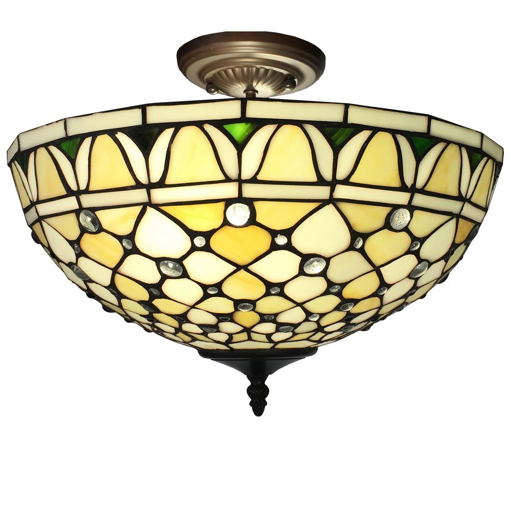 Alvira 2 Light Bronze Indoor Off White Tiffany Style Ceiling Lamp