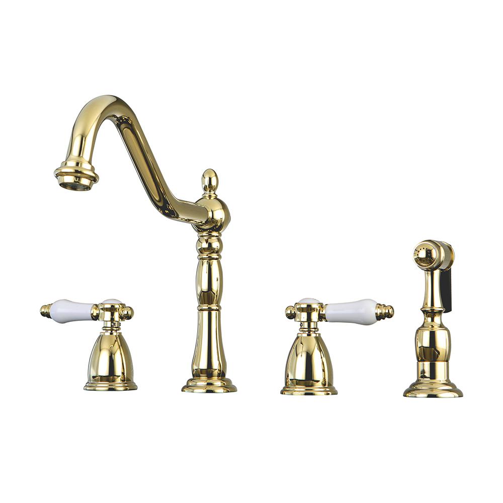 Kingston Brass Victorian Porcelain 2 Handle Standard Kitchen Faucet With Side Sprayer In