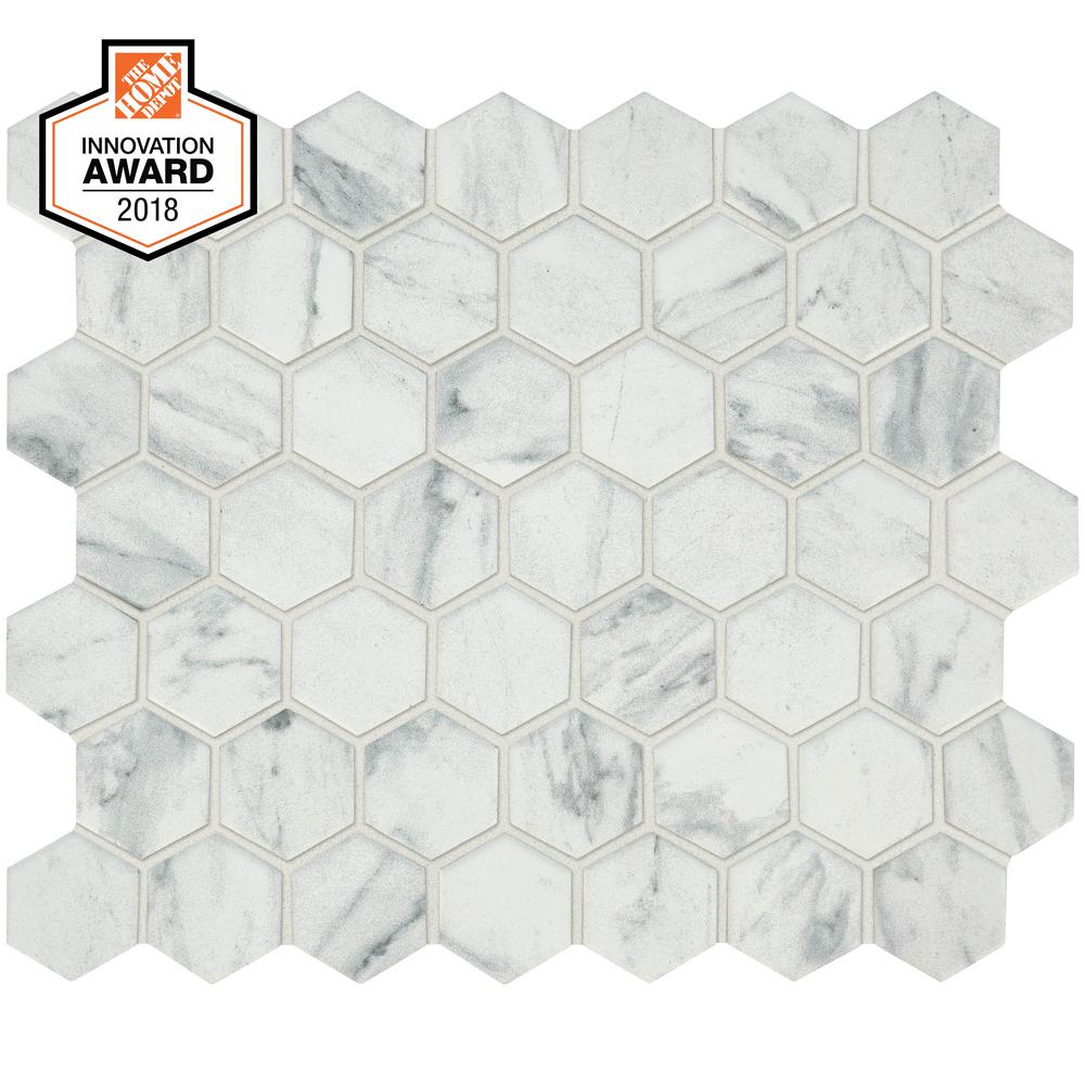 Lifeproof Carrara 10 In X 12 In X 635 Mm Ceramic Hexagon Mosaic Floor And Wall Tile 081 Sq Ft Each Lp5015hexhd1p2 The Home Depot