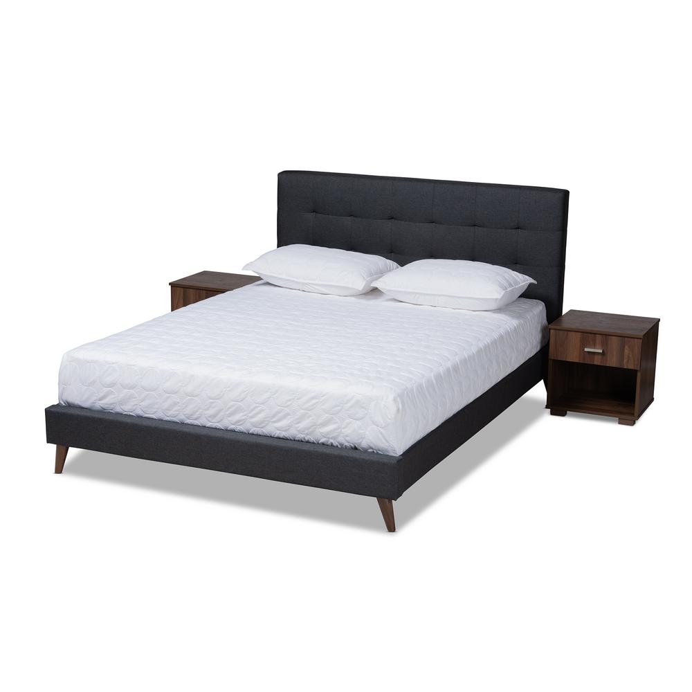 Baxton Studio Maren Charcoal and Walnut Queen Platform Bed with 2 ...