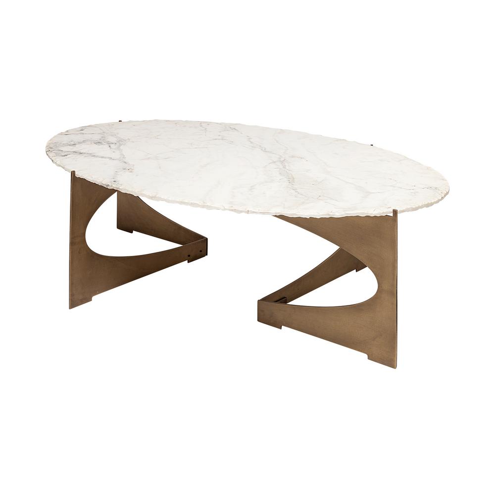 Mercana Reinhold III 16.0 in. H Oval White Marble Top and Gold Metal