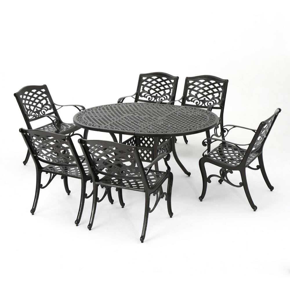 Noble House Aadhya 7Piece Aluminum Outdoor Dining Set with Expandable