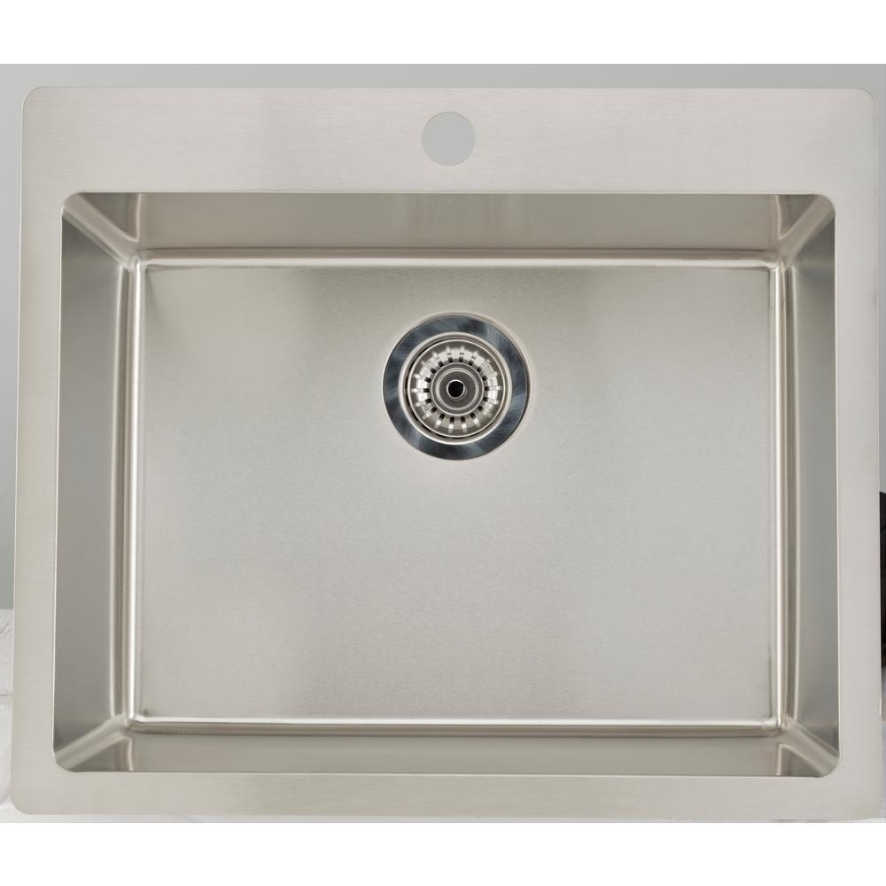 16-Gauge-Sinks Drop-In Stainless Steel 23.75 in. 1-Hole Single Bowl Best 16 Gauge Drop-in Stainless Steel Kitchen Sinks