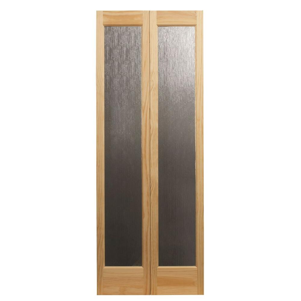 Pinecroft 24 In X 80 In Rain Decorative Glass Wood Pine 1 Lite Interior Wood Bi Fold Door
