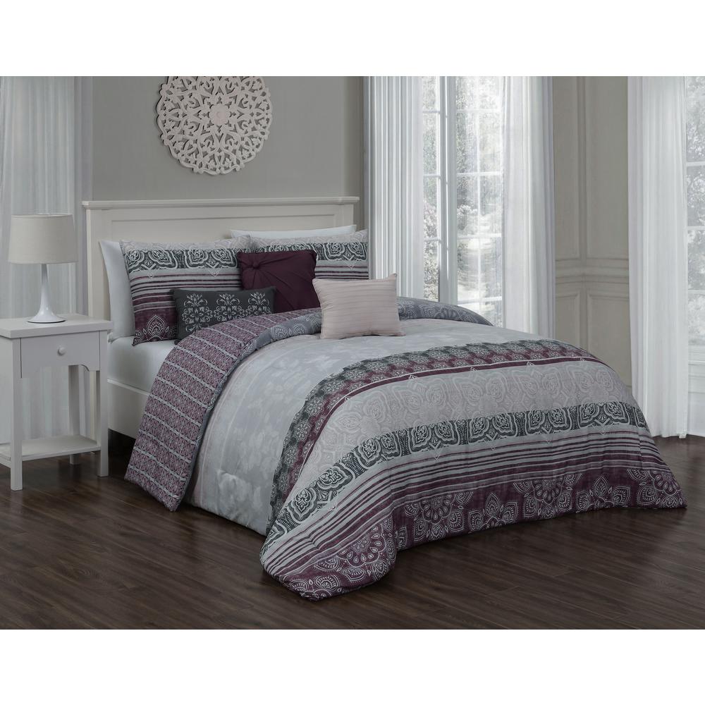 Ellisa 7 Piece Plum King Comforter Set Ess7cskingghpl The Home Depot