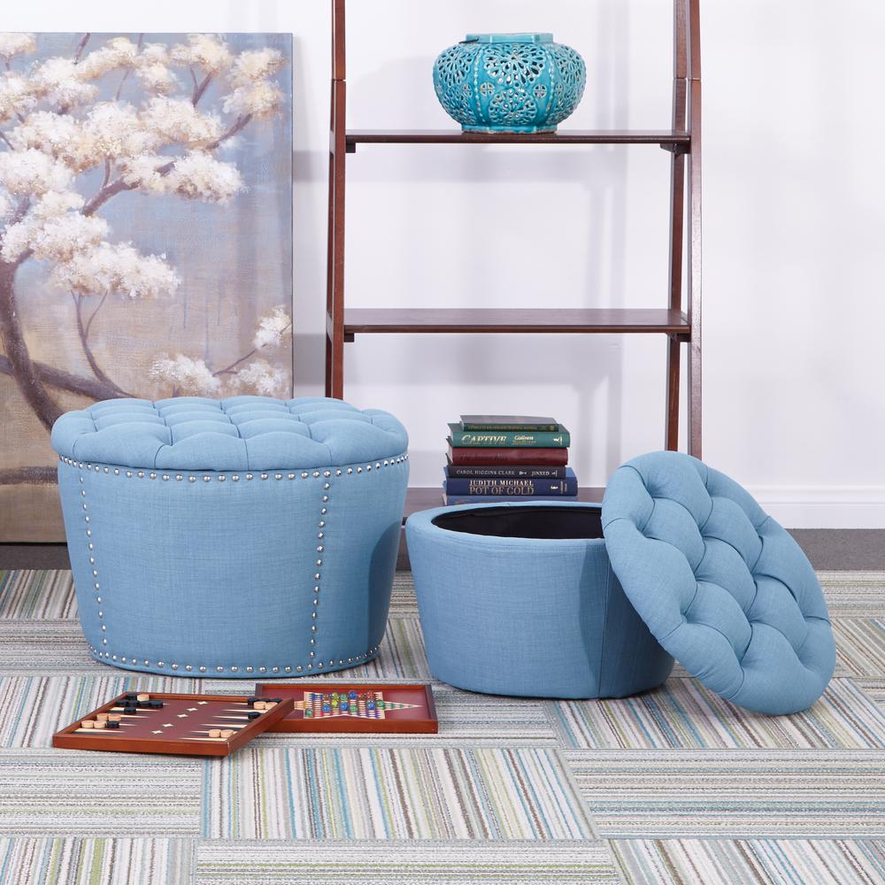 OSP Home Furnishings Lacey Tufted Storage Ottoman Set in Blue-SB239-M43 ...