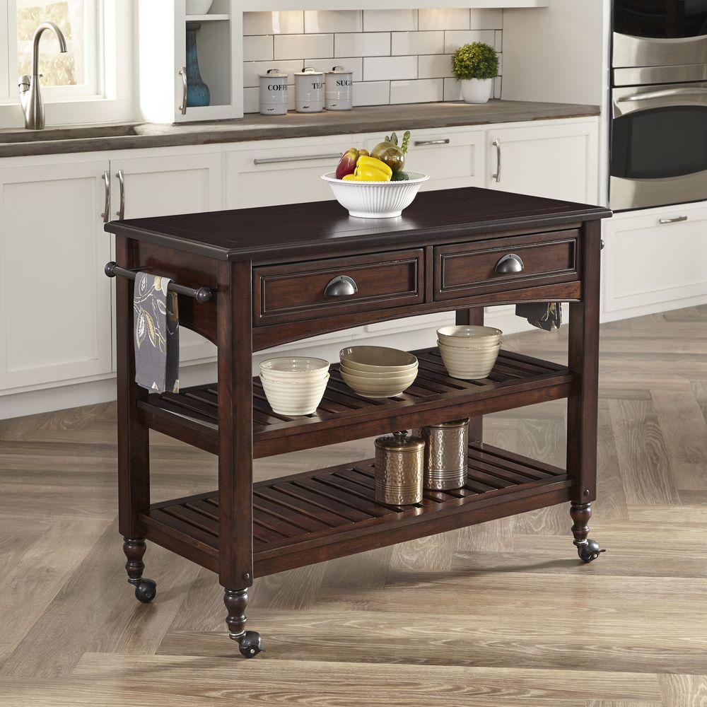 Homestyles Country Comfort Aged Bourbon Kitchen Cart With Wood Top