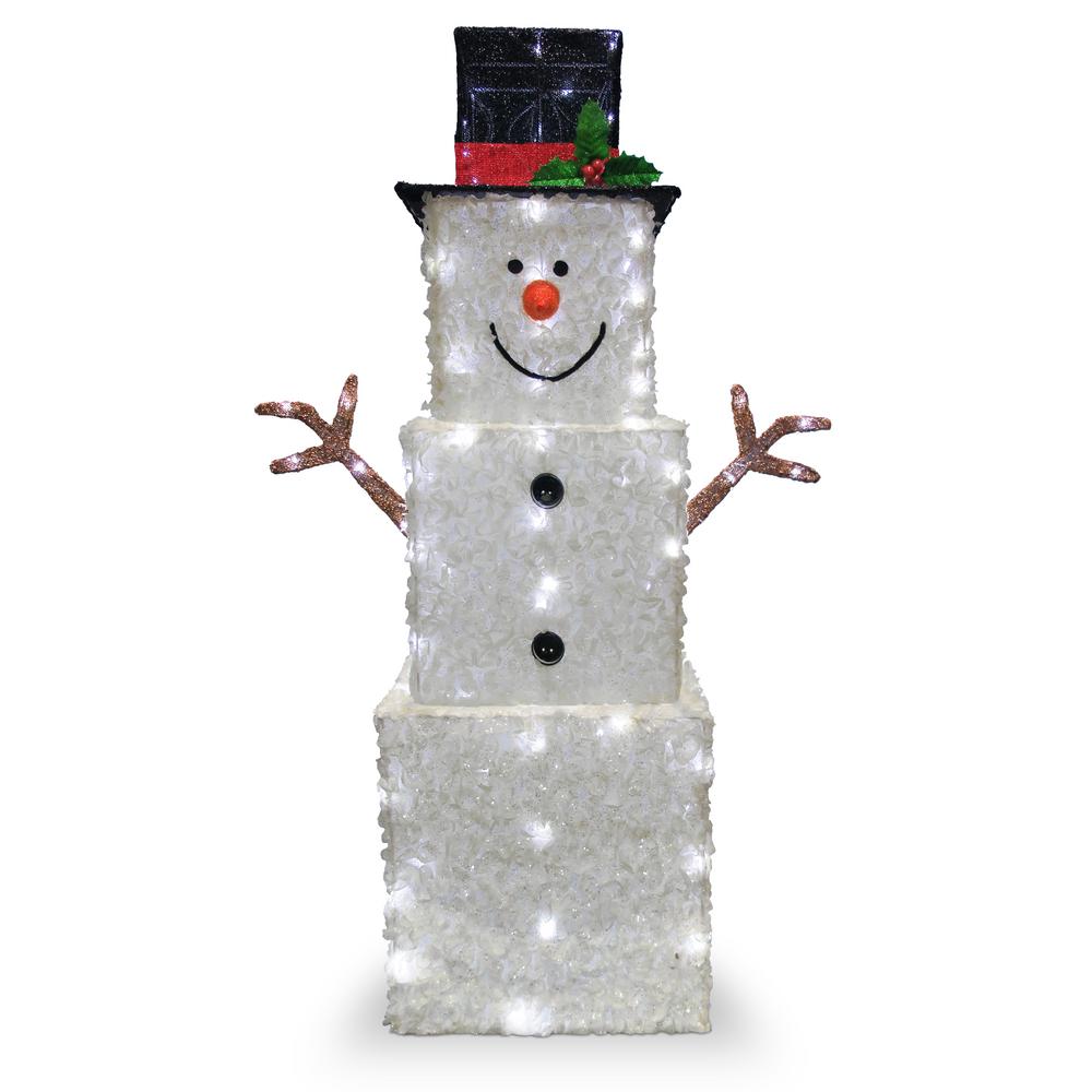 National Tree Company 42 In Frosted White Fabric With Glitter Square Snowman With 1 Cool White Led Lights Df 1005l The Home Depot