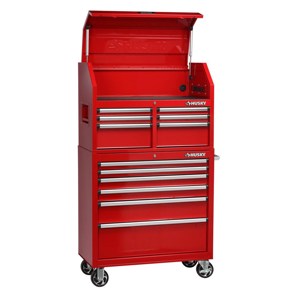 Husky 36 in. 12-Drawer Tool Chest and Cabinet Combo in Red, Red Powder
