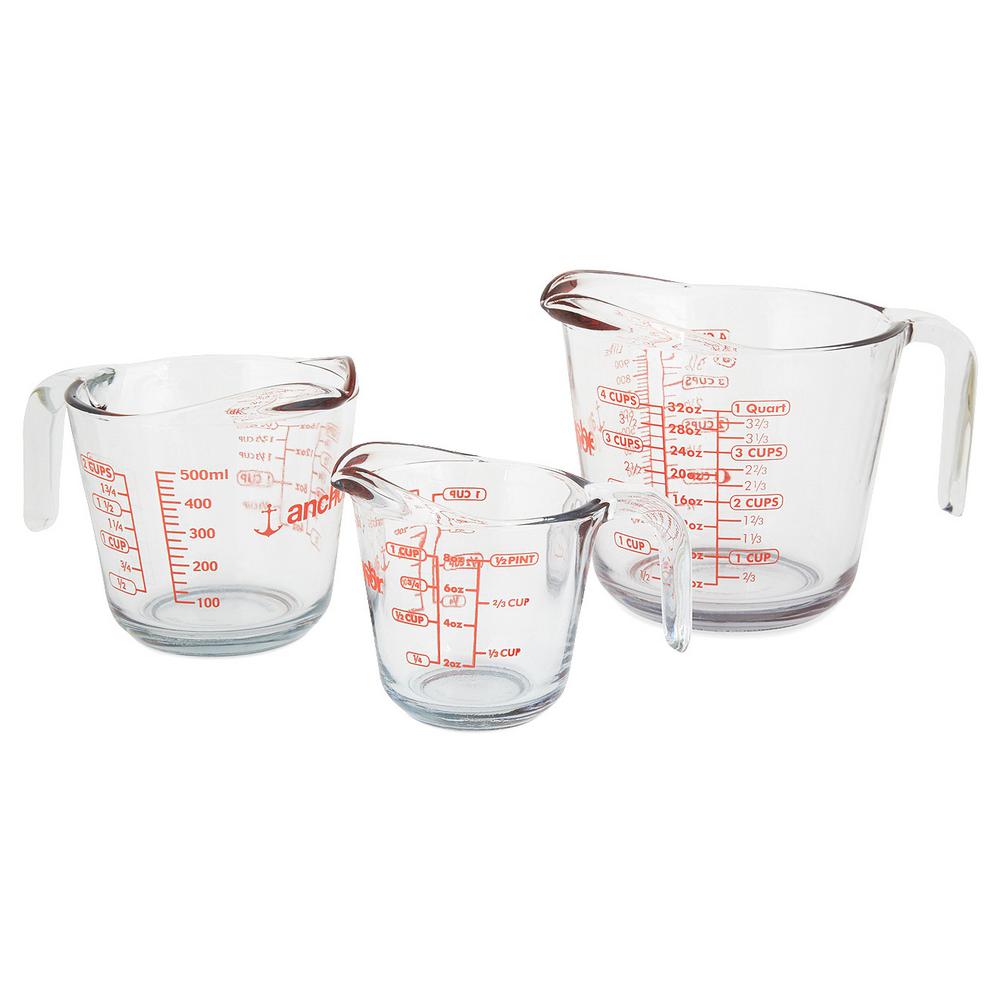 3 Piece Glass Measuring Cup Open Handle Embossed Markings Heat Resistant Clear Ebay 7557