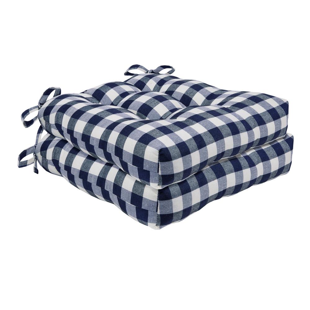 ACHIM Buffalo Check Navy Checkered Tufted Seat Cushion Chair Pad (Set