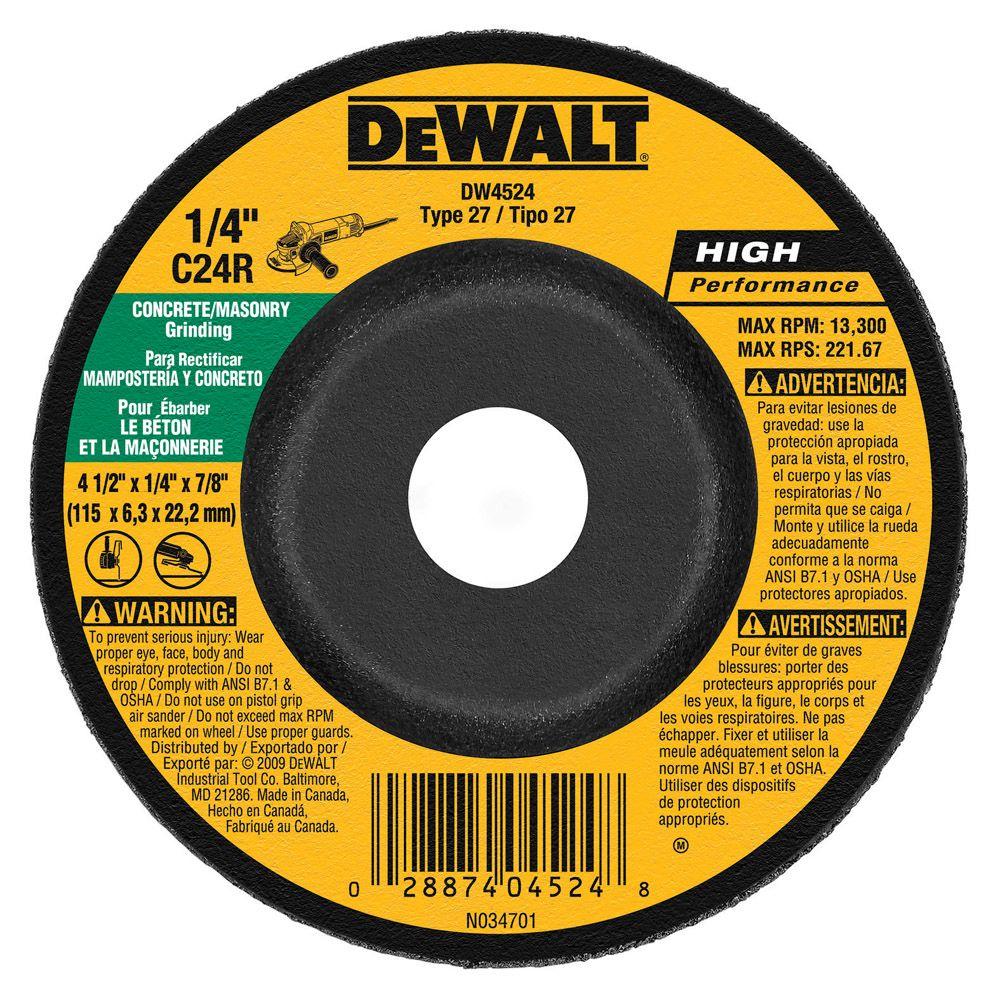 Dewalt 4 1 2 In X 1 4 In X 7 8 In Concrete Masonry Grinding Wheel Dw4524 The Home Depot
