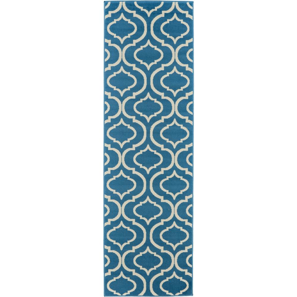 Nourison Jubilant JUB19 White and Blue 2 ft. x7 ft. LowPile Hallway