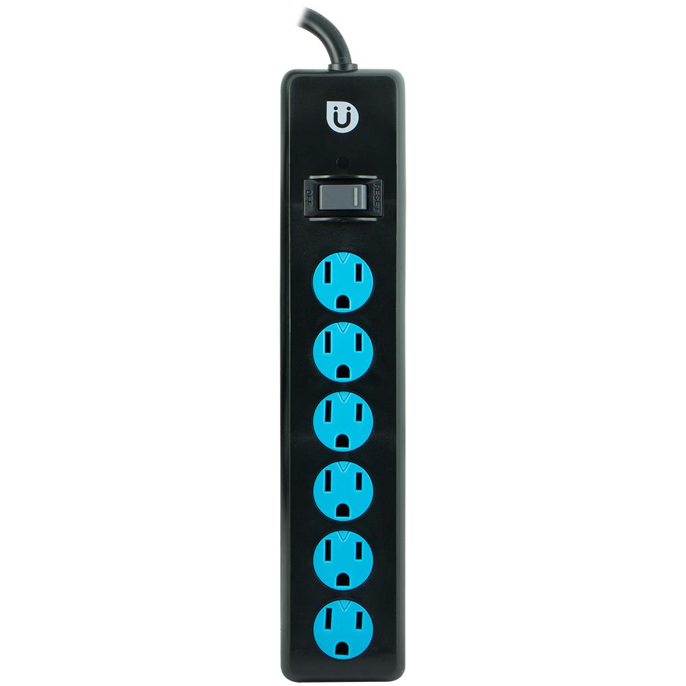 Uber 4 ft. 6Outlet Power Strip, Blue and Black25115 The Home Depot