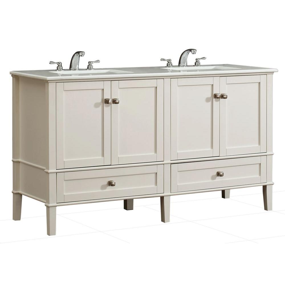 Simpli Home Chelsea 60 in. Bath Vanity in Soft White with Quartz Marble Vanity Top in White with Two White Basins was $1463.52 now $1099.0 (25.0% off)