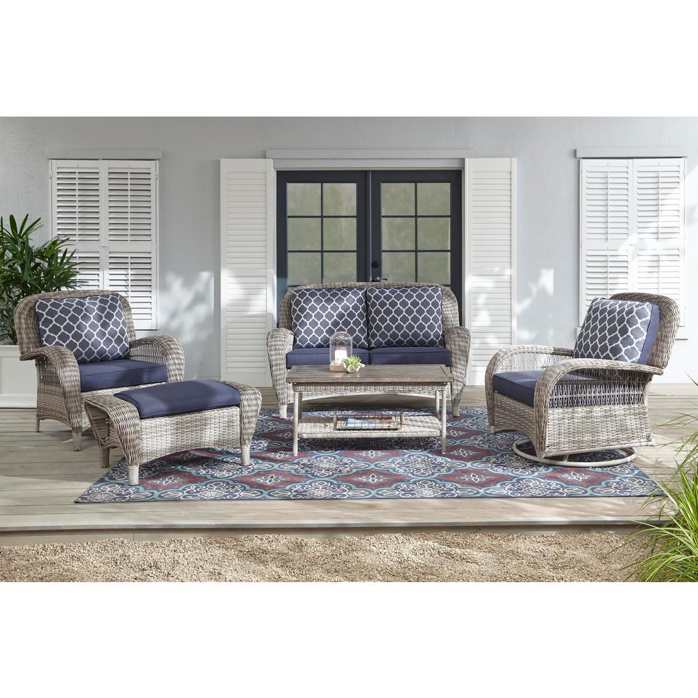 Hampton Bay Beacon Park 5 Piece Gray Wicker Patio Deep Seating Set With Midnight Cushions Frs80812c Stg The Home Depot