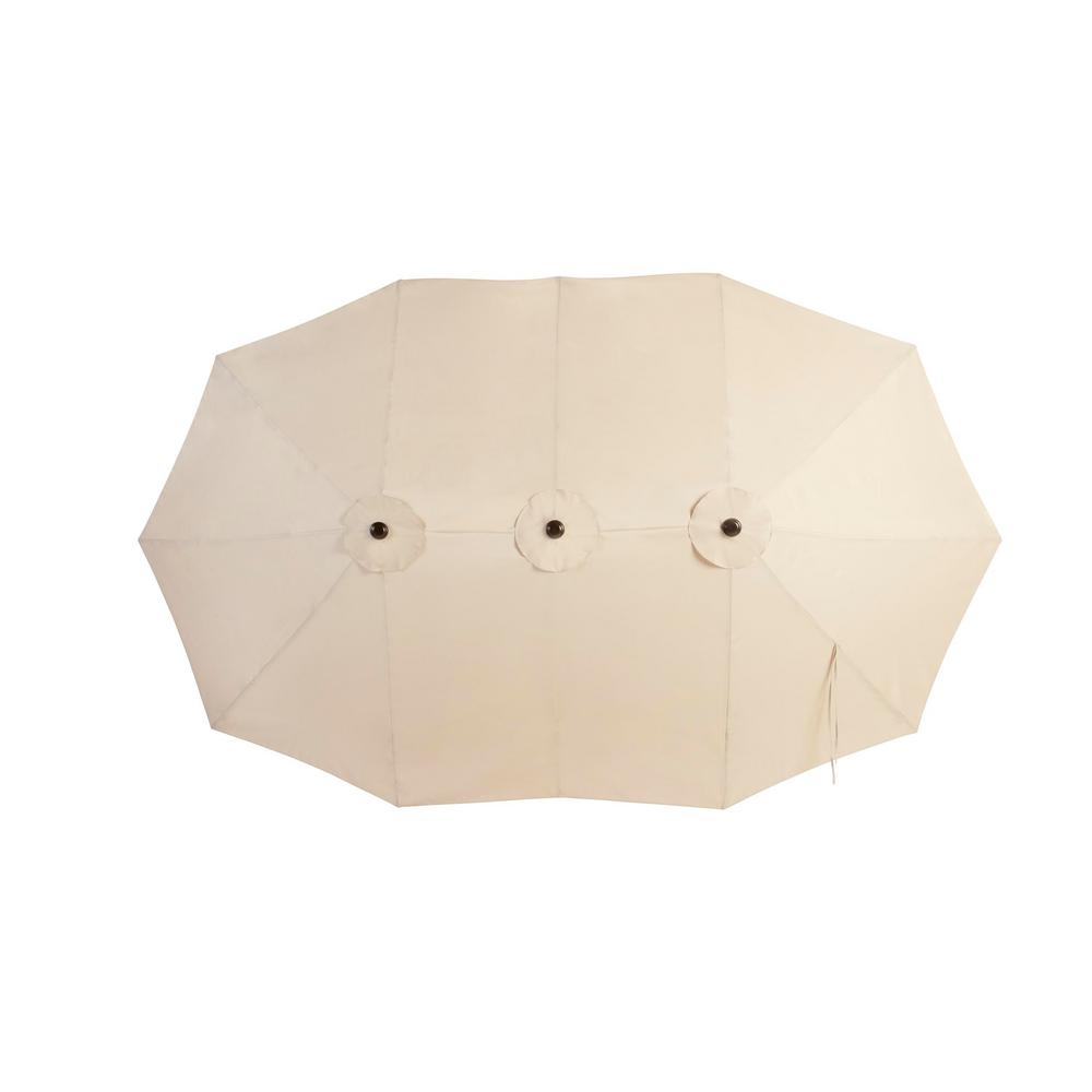 Hampton Bay 8 8 Ft X 14 Ft Triple Vent Outdoor Patio Umbrella In Beige With Sand Bag Base B055 P 657 The Home Depot