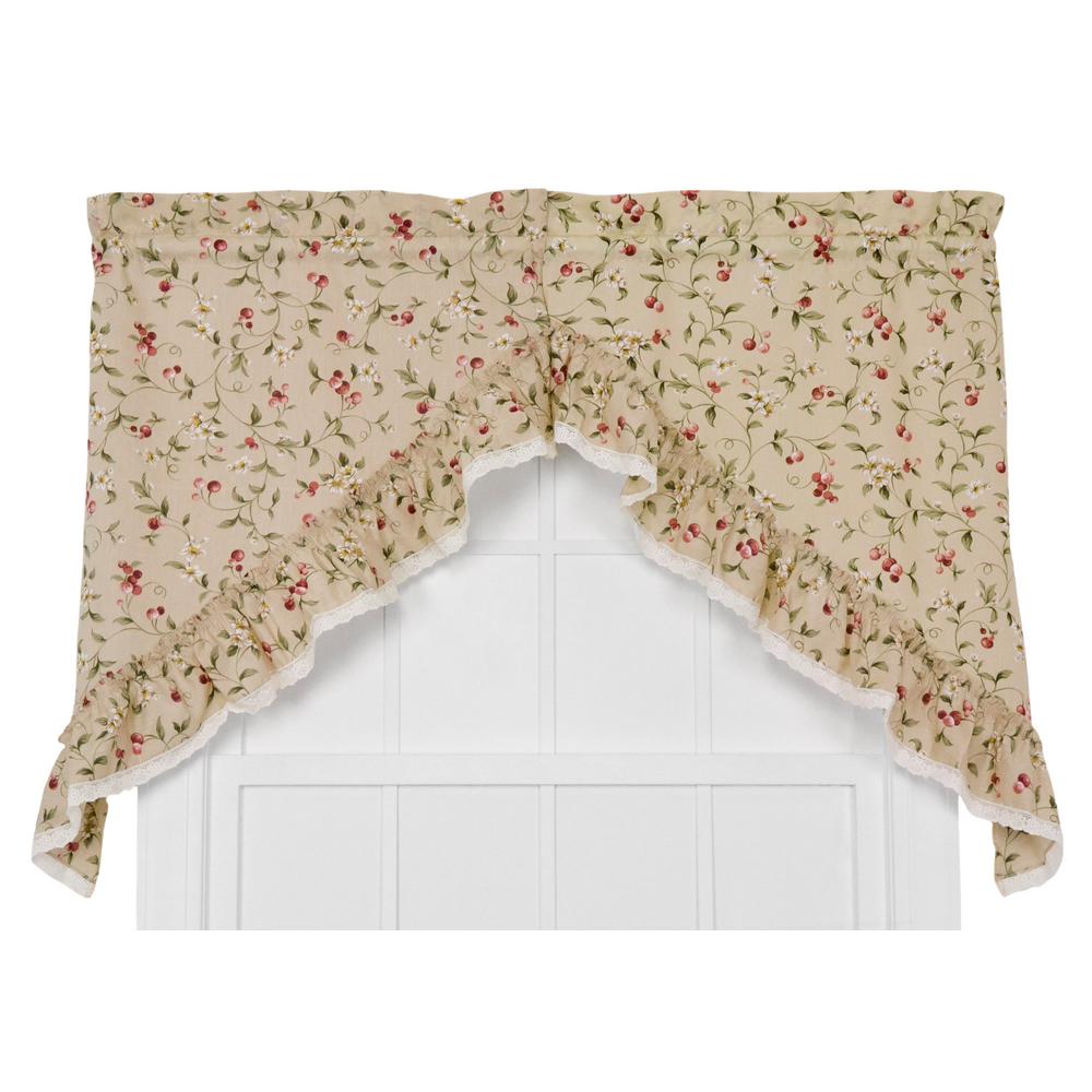 Ellis Curtain Cherries 36 In L Poly Cotton Ruffled Swag In