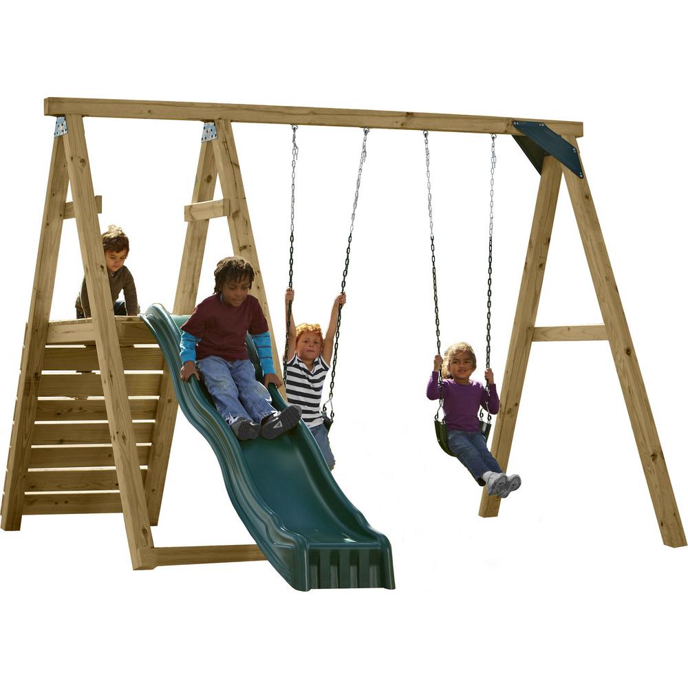 cheap wooden swing and slide set