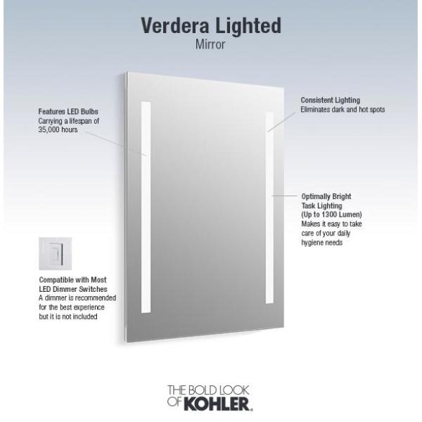 Kohler Verdera 24 In W X 33 H Lighted Mirror 99571 Tl Na The Home Depot - Kohler Led Bathroom Mirror Kohler Verdera 24 In W X 33 H Lighted Mirror 99571 Tl Na The Home Depot - Kohler Led Bathroom Mirror