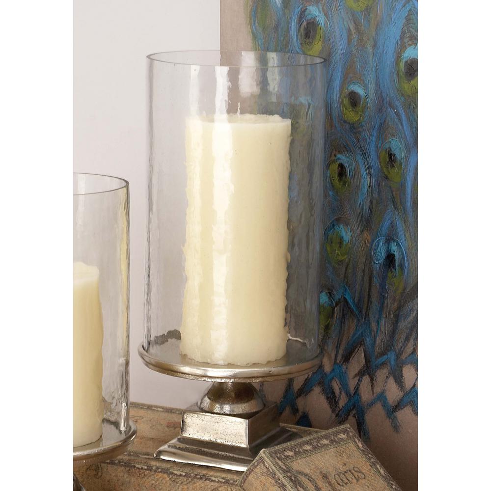 15 in. x 7 in. Frosted Hurricane Glass Candle Holder with Aluminum