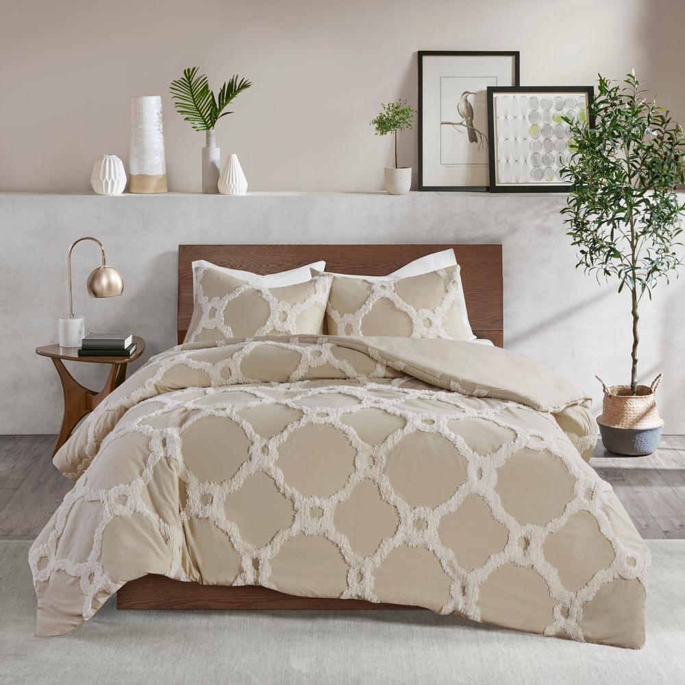 Madison Park Nollie 3 Piece Taupe King Cal King Tufted Cotton
