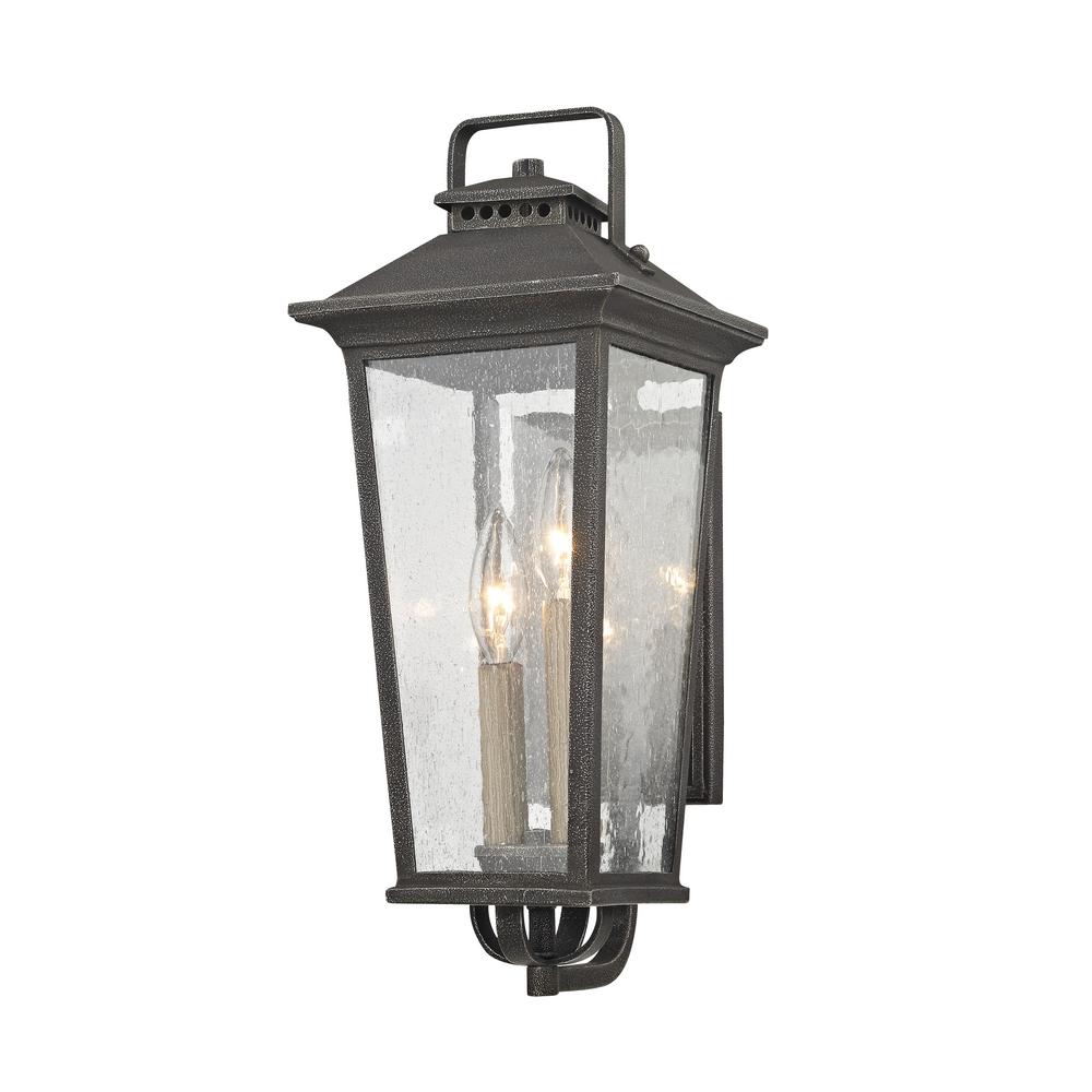 Fifth And Main Lighting Outdoor Wall Mounted Parsons Field 2 Light Aged Pewter With Seeded Glass Outdoor Wall Mount Sconce