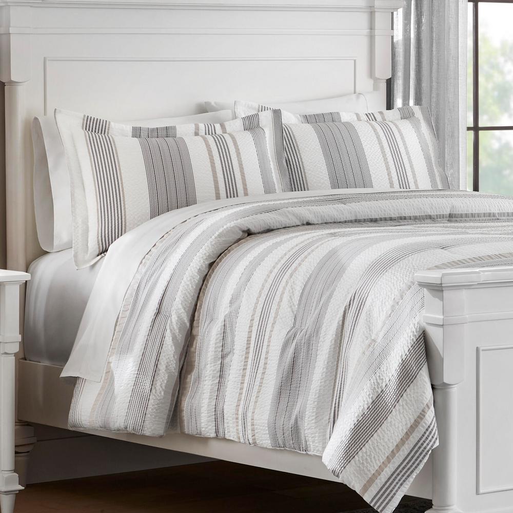 Home Decorators Collection Arden 3Piece White and Gray Textured Stripe
