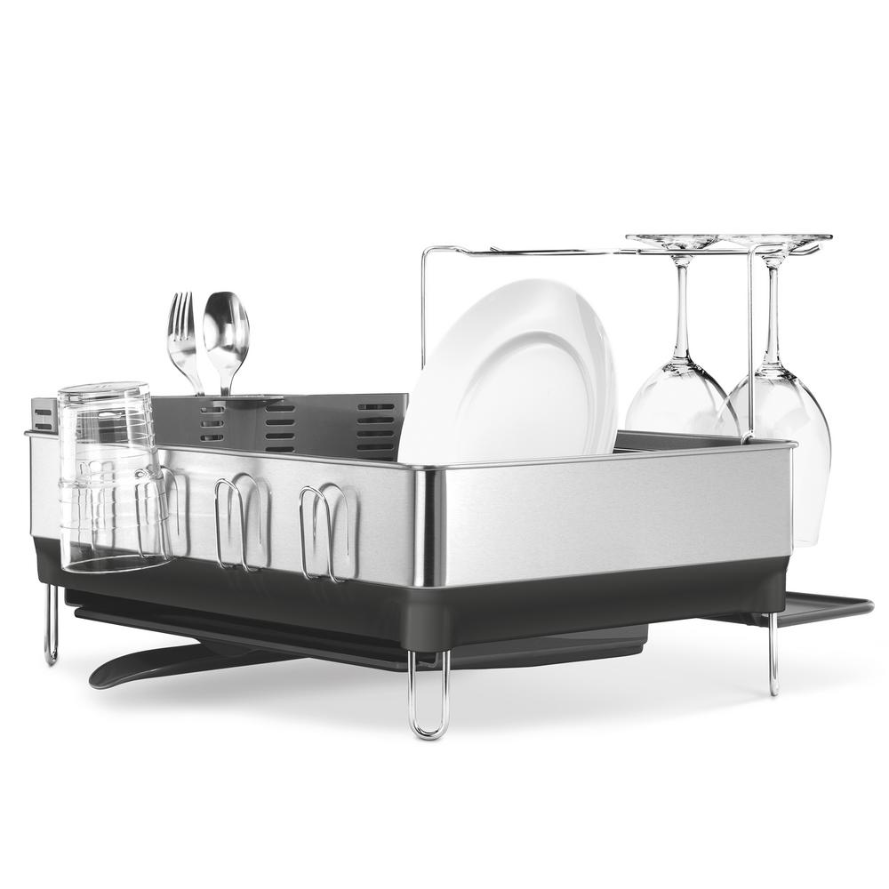 Simplehuman Steel Frame Dish Rack With Wine Glass Rack In