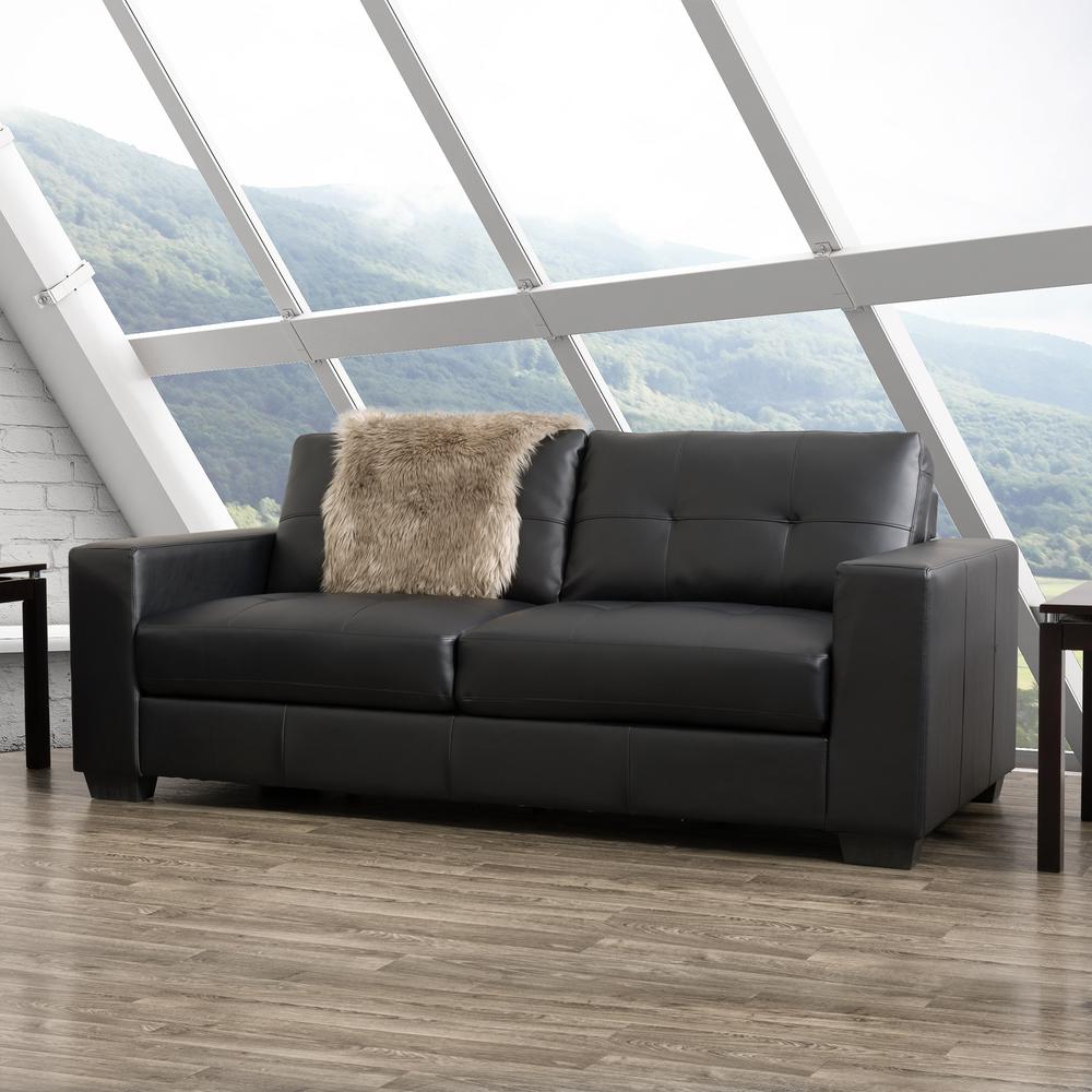 Corliving Club Tufted Black Bonded Leather Sofa Lzy 101 S