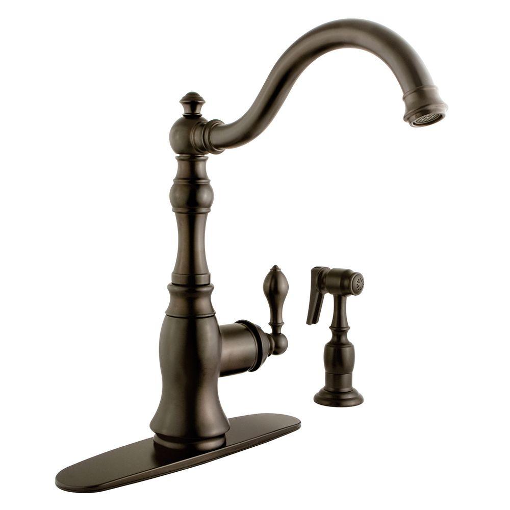 Kingston Brass Victorian Single Handle Standard Kitchen Faucet With Side Sprayer In Oil Rubbed Bronze Hgs7705aclbs The Home Depot