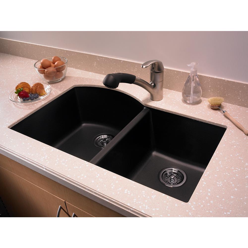 Swan Undermount Granite 32 In 0 Hole 55 45 Double Bowl Kitchen Sink Nero Swan Undermount Granite 32 In 0 Hole 55 45 Double Bowl Kitchen Sink Nero